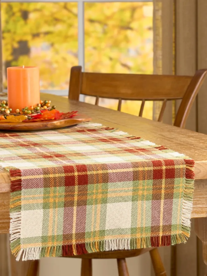 Mountain Weavers Hartland Fall Plaid Weave Cotton Table Runner, 14 Inch Wide