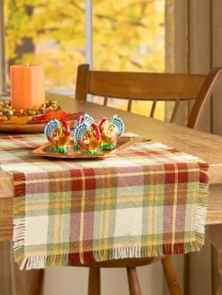 Mountain Weavers Hartland Fall Plaid Weave Cotton Table Runner, 14 Inch Wide