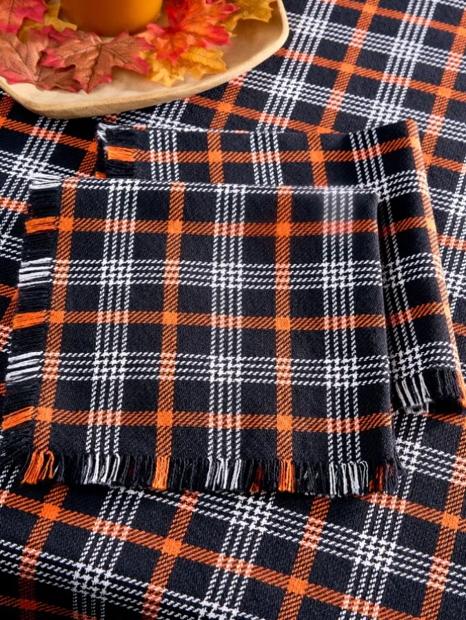 Mountain Weavers Hartland Halloween Plaid Weave Cotton Napkin, Set of 2