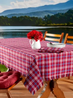 Mountain Weavers Hartland Patriotic Plaid Weave Cotton Tablecloth