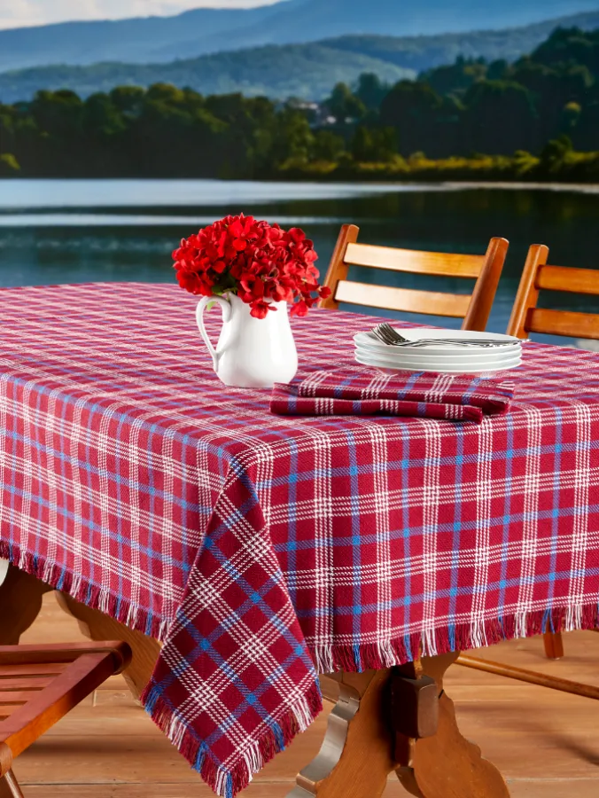 Mountain Weavers Hartland Patriotic Plaid Weave Cotton Tablecloth