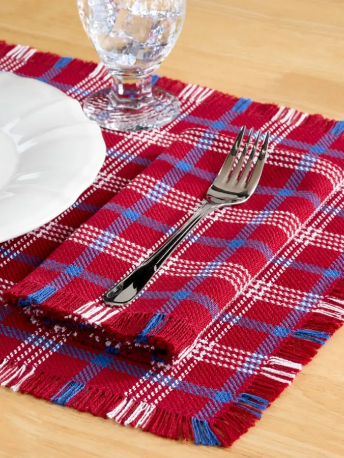 Mountain Weavers Hartland Patriotic Plaid Weave Cotton Napkin, Set of 2