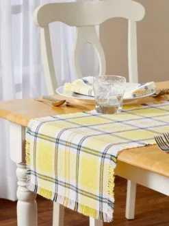 Mountain Weavers Hartland Plaid Weave Cotton Table Runner, 14 Inch Wide
