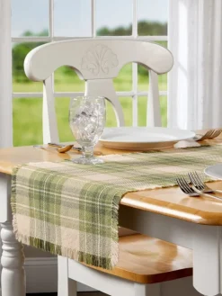 Mountain Weavers Hartland Plaid Weave Cotton Table Runner, 14 Inch Wide