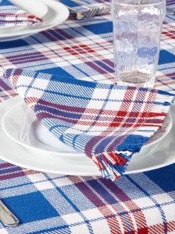 Mountain Weavers Hartland Plaid Weave Patriotic Cotton Napkin, Set of 2