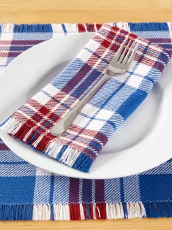 Mountain Weavers Hartland Plaid Weave Patriotic Cotton Napkin, Set of 2