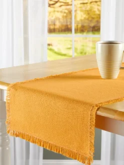 Mountain Weavers Hartland Solid Color Cotton Table Runner, 14 Inch Wide