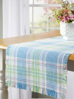 Mountain Weavers Hartland Spring Plaid Weave Cotton Table Runner, 14 Inch Wide