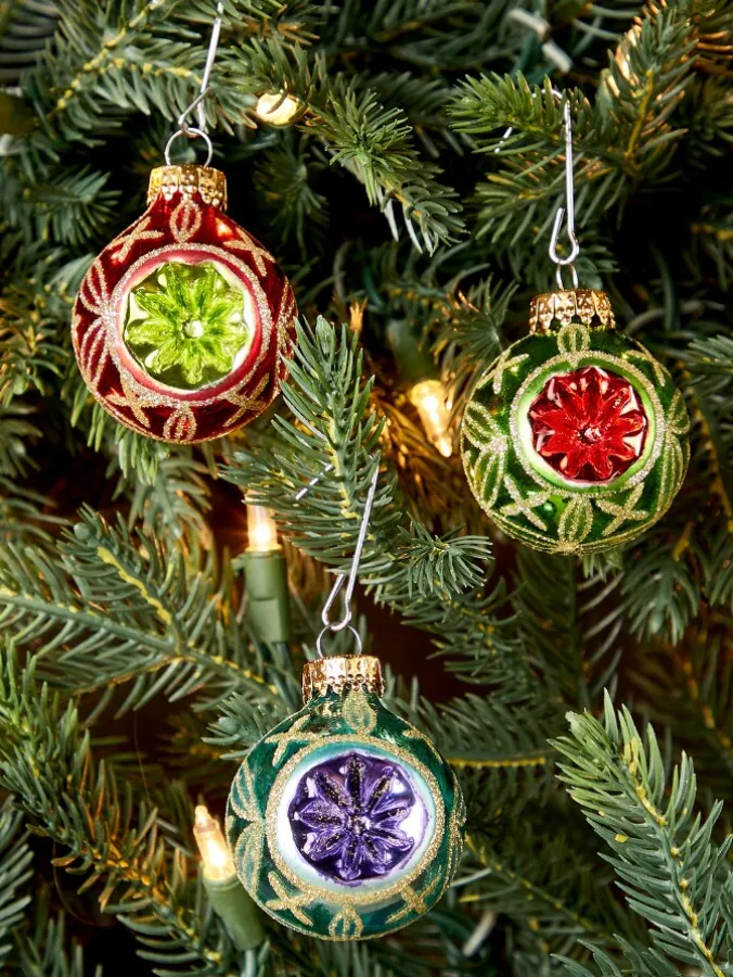 Multicolor Glass Reflector Christmas Ornaments, Set of 9