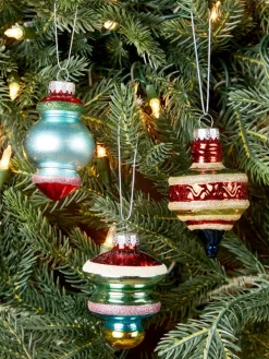Multi-Shape Striped Glass Christmas Ornament Assortment, Set of 6