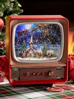 Musical TV With Christmas Village Scene