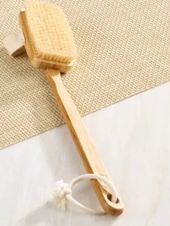 Natural Boar Bristle Bath Brush With Detachable Handle, Medium