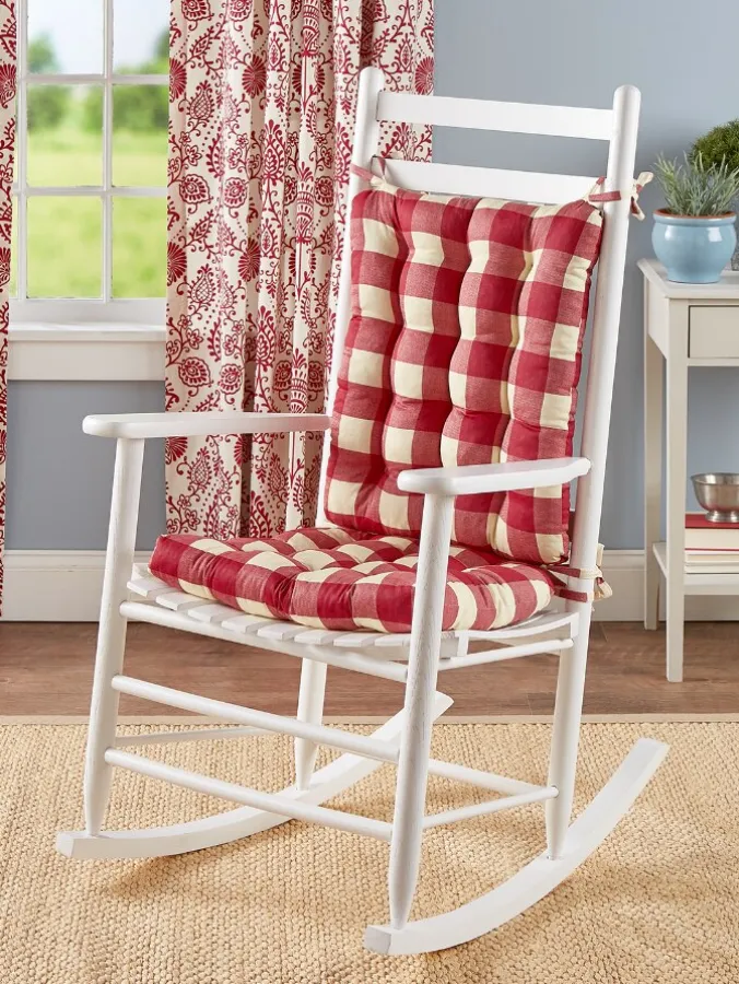 Never-Flatten Buffalo Check Rocker Chair Cushion Set by Country Curtains®, In 2 Sizes