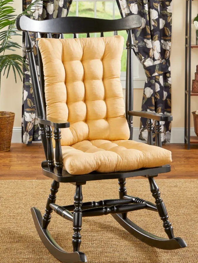 Never-Flatten Solid Color Cotton Duck Rocker Chair Cushion Set, In 2 Sizes