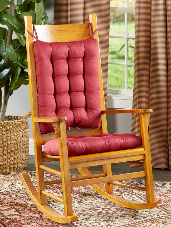 Never-Flatten Solid Color Cotton Duck Rocker Chair Cushion Set, In 2 Sizes