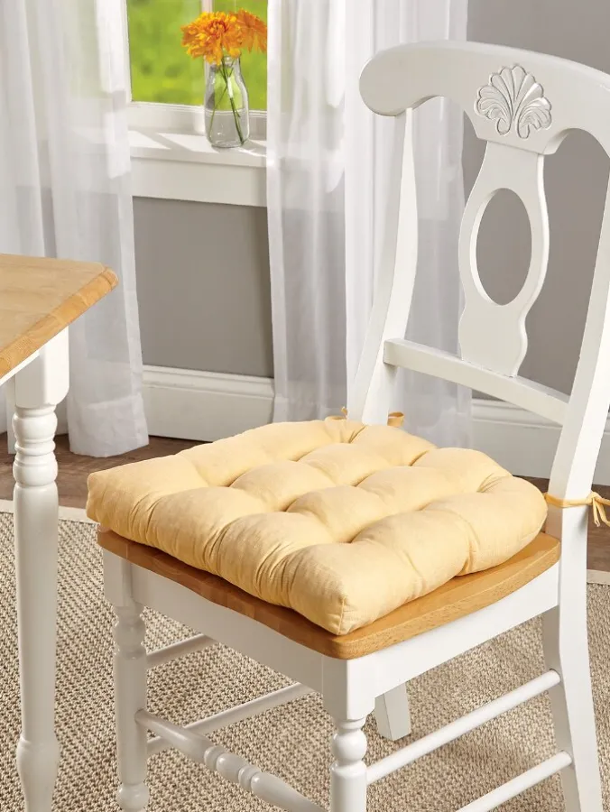 Never-Flatten Solid Color Cotton Duck Chair Cushion, In 2 Sizes