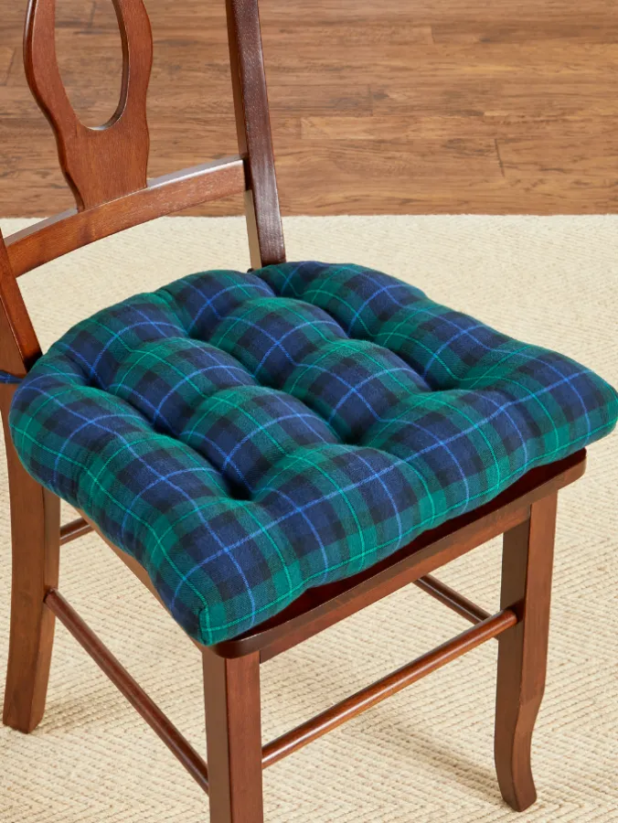 Never-Flatten Tartan Flannel Chair Cushion, In 2 Sizes