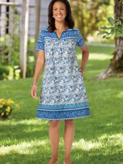 Notch Neckline Cotton Muumuu With Short Sleeves