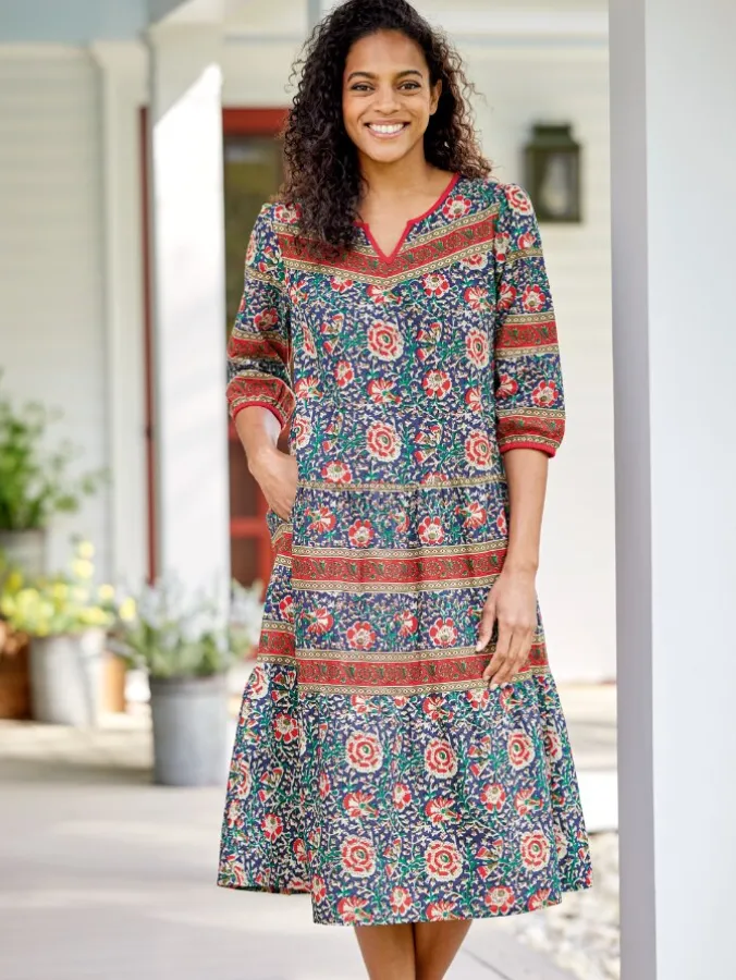 Notch Neckline Cotton Muumuu With 3/4 Sleeves