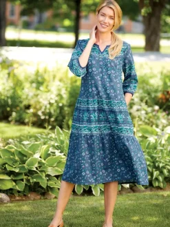 Notch Neckline Cotton Muumuu With 3/4 Sleeves