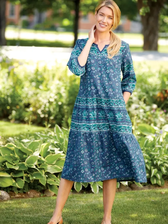 Notch Neckline Cotton Muumuu With 3/4 Sleeves