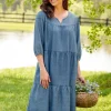 Notch-Neckline Denim Muumuu Dress