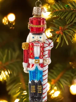Nutcracker With Candy Cane Blown-Glass Christmas Ornament
