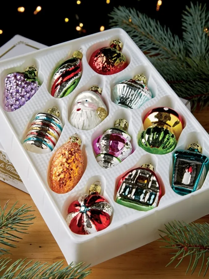 Old-Fashioned Glass Christmas Ornament Collection, Set of 12