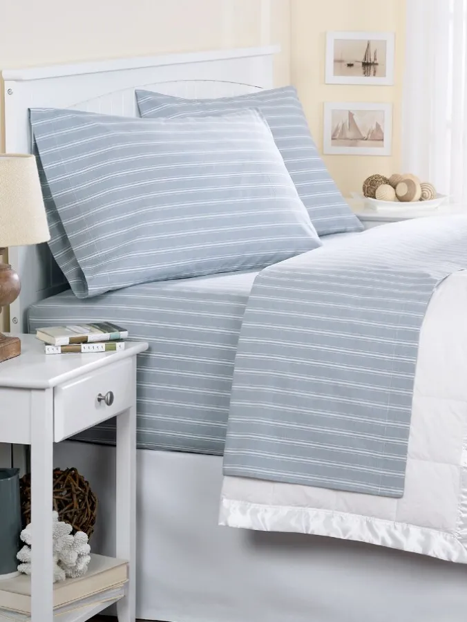 Open-Stock Chambray Stripe Portuguese Cotton Percale Sheets