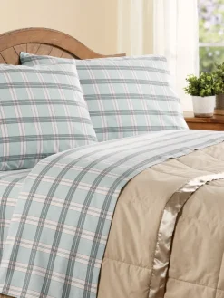 Open-Stock Plaid Portuguese Cotton Percale Sheets in Sky Blue Plaid