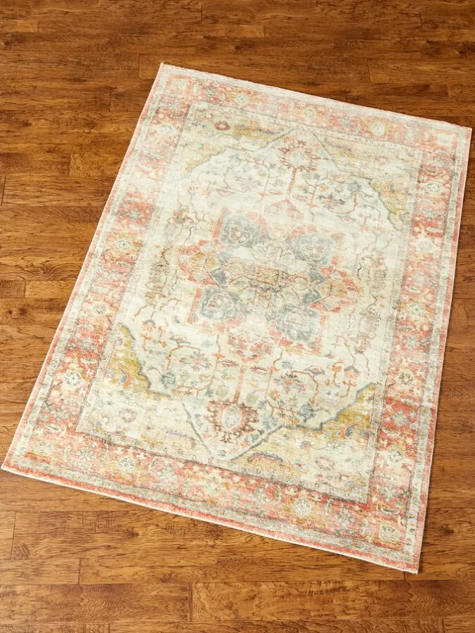 Orange and Blue Waterlily Super Soft Distressed Area Rug