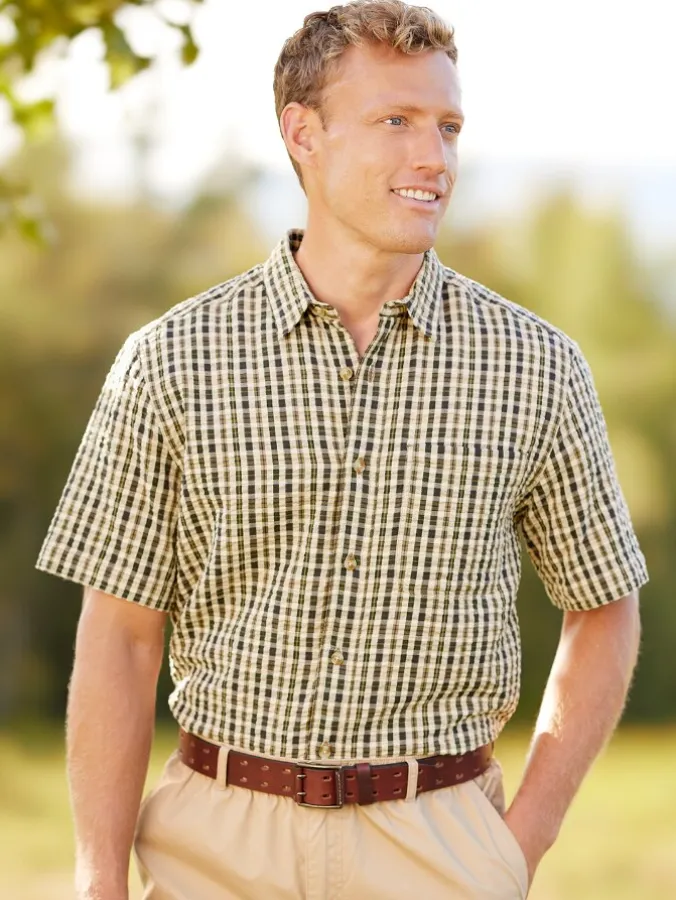 Orton Brothers Checked Seersucker Short-Sleeve Shirt