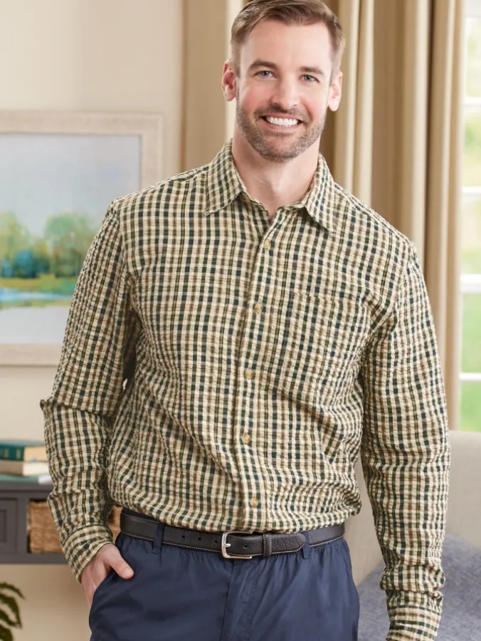 Orton Brothers Checked Seersucker Long-Sleeve Shirt