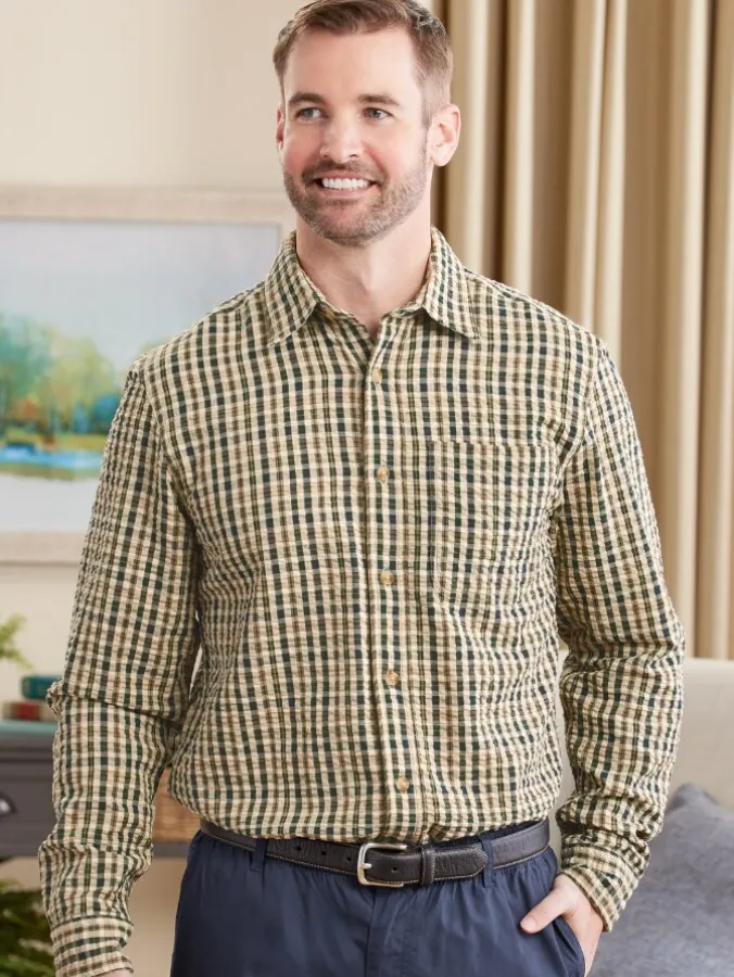 Orton Brothers Checked Seersucker Long-Sleeve Shirt