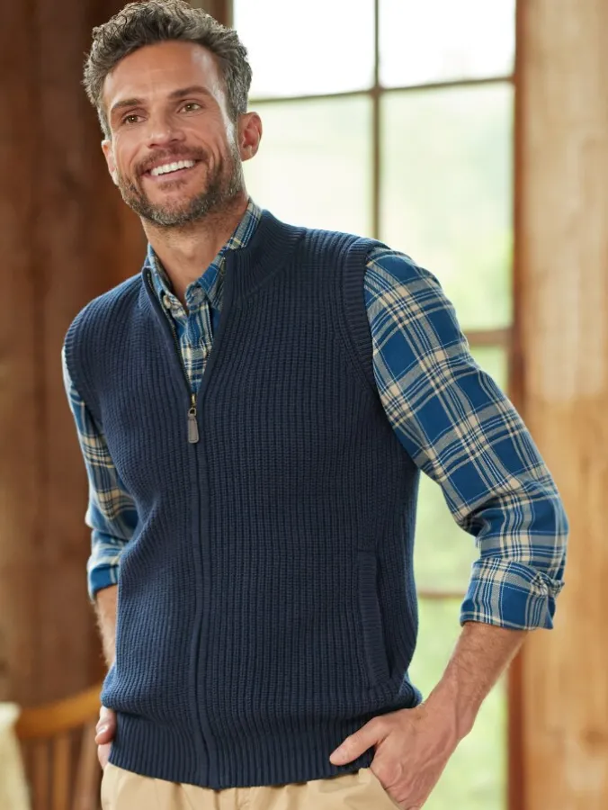 Orton Brothers Cotton Full-Zip Shaker Sweater Vest