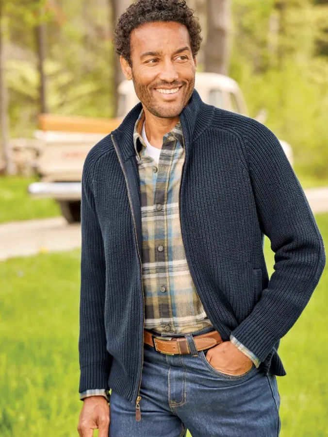 Orton Brothers Cotton Full-Zip Shaker Cardigan