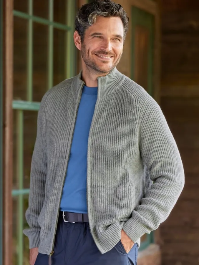 Orton Brothers Cotton Full-Zip Shaker Cardigan