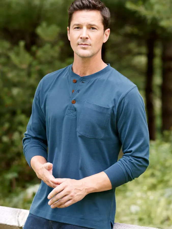 Orton Brothers Cotton Long-Sleeve Henley Shirt