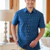 Orton Brothers Dobby Print Indigo Camp Shirt