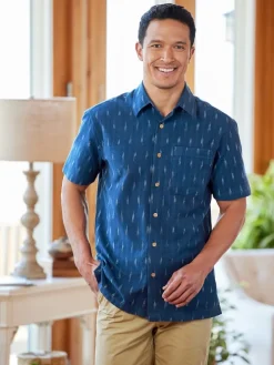 Orton Brothers Dobby Print Indigo Camp Shirt