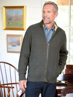 Orton Brothers Full-Zip Cable Sweater With Sherpa Trim