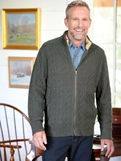 Orton Brothers Full-Zip Cable Sweater With Sherpa Trim