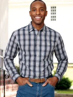 Orton Brothers® Long-Sleeve Cotton Seersucker Plaid Shirt