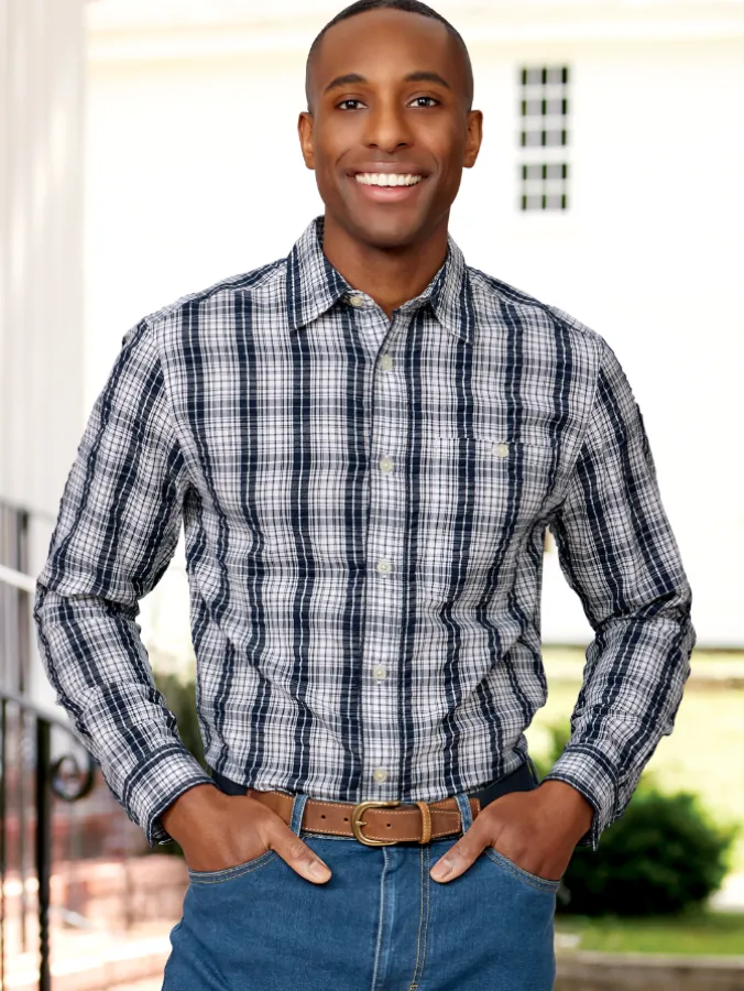 Orton Brothers® Long-Sleeve Cotton Seersucker Plaid Shirt