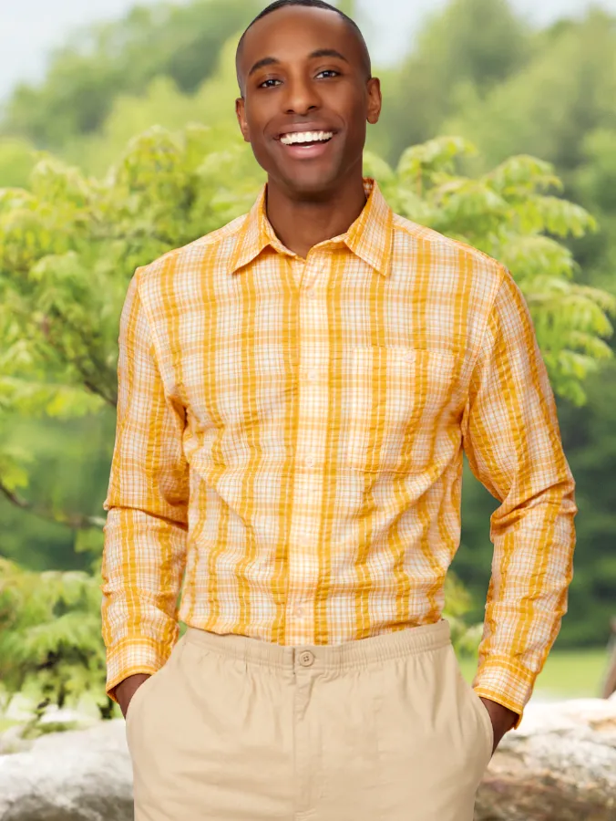 Orton Brothers® Long-Sleeve Cotton Seersucker Plaid Shirt