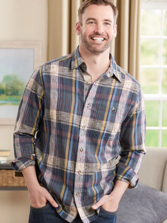 Orton Brothers Long-Sleeve Madras Plaid Cotton Shirt