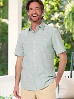 Orton Brothers Micro Check Short-Sleeve Slub Cotton Shirt