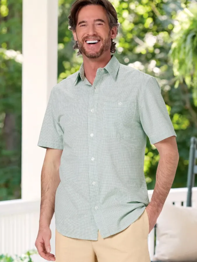 Orton Brothers Micro Check Short-Sleeve Slub Cotton Shirt