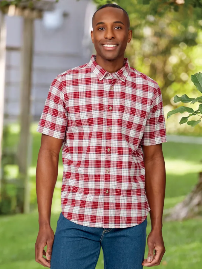 Orton Brothers Patriotic Short-Sleeve Oxford Untucked Plaid Shirt