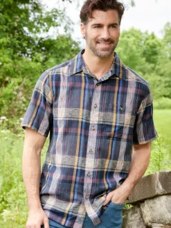 Orton Brothers Short-Sleeve Madras Plaid Cotton Shirt